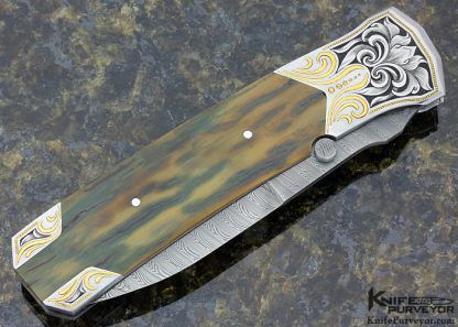 Scott Sawby Custom Knife Jerry Rados Damascus Large "Kingfisher" Self Lock Engraved by Julie Warenski - Image 4