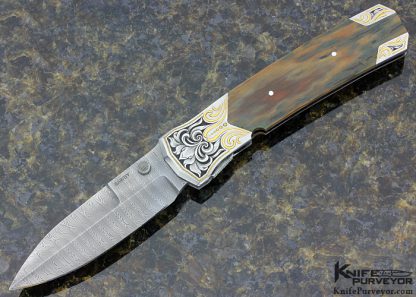 Scott Sawby Custom Knife Jerry Rados Damascus Large "Kingfisher" Self Lock Engraved by Julie Warenski