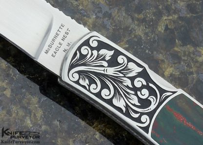 Harvey McBurnette Custom Knife Sole Authorship Engraved Verdite Front Lock - Image 2