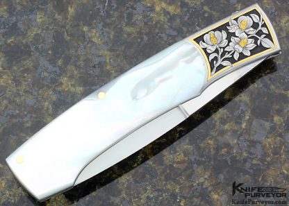 Scott Sawby Custom Knife Mother of Pearl Shell Self Lock Engraved by Marian Sawby - Image 3