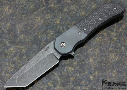 David Clark Custom Knife Silver Wire Lightning Strike Carbon Fiber and Acid Etched Titanium Keeper Flipper Framelock