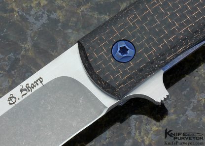 David Sharp "Sharpwerks" Custom Knife Lightning Strike Carbon Fiber and Anodized Titanium "Frame Horn" Flipper - Image 2