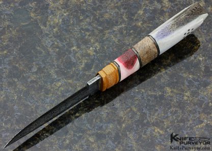 Greger Forselius Custom Knife Mosaic Damascus, Warthog, Dyed Giraffe Bone & Carved Mammoth Fixed Blade - Image 7