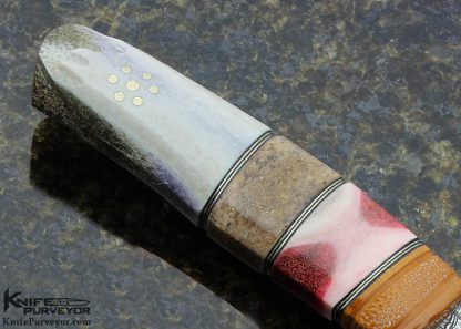 Greger Forselius Custom Knife Mosaic Damascus, Warthog, Dyed Giraffe Bone & Carved Mammoth Fixed Blade - Image 5