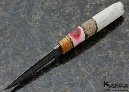 Greger Forselius Custom Knife Mosaic Damascus, Warthog, Dyed Giraffe Bone & Carved Mammoth Fixed Blade - Image 6