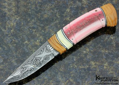 Greger Forselius Custom Knife "African Rose" with Stacked Handle formed from Carved Mammoth, Warthog Tusk and Dyed Giraffe Bone