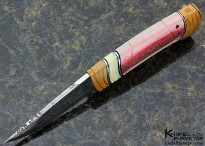 Greger Forselius Custom Knife "African Rose" with Stacked Handle formed from Carved Mammoth, Warthog Tusk and Dyed Giraffe Bone - Image 7