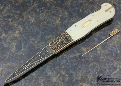 H.H. Frank Custom Knife Dec 7 1993 Sole Authorship Engraved 14Kt Gold Lockback Dagger