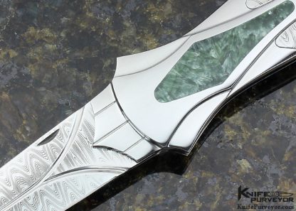 Ron Best Custom Knife Damascus Lockback Dagger With Jade Inlay - Image 2