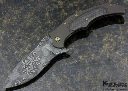 Jody Muller Custom Knife Sole Authorship Mosaic Damascus & Carbon Fiber Flipper Frame Lock