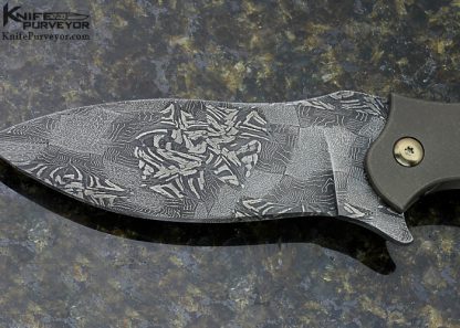 Jody Muller Custom Knife Sole Authorship Mosaic Damascus & Carbon Fiber Flipper Frame Lock - Image 2