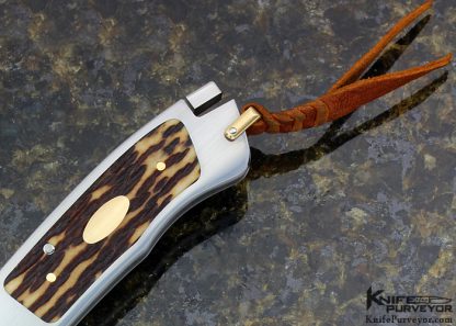 Ron Lake Custom Knife 14Kt Gold Double Escutcheon Remington Jigged Bone Interframe Tail Lock With 18 Kt Gold Bale - Image 3