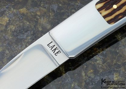 Ron Lake Custom Knife 14Kt Gold Double Escutcheon Remington Jigged Bone Interframe Tail Lock With 18 Kt Gold Bale - Image 2