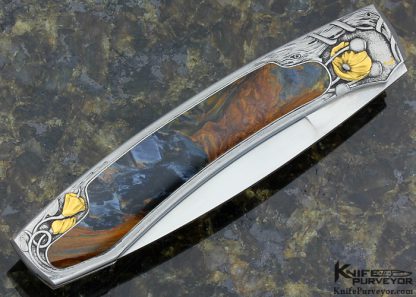 Scott Sawby Custom Knife Barrett Smythe Dan Wilkerson Engraved Pietersite Interframe "Bee Flower" Self Lock - Image 4