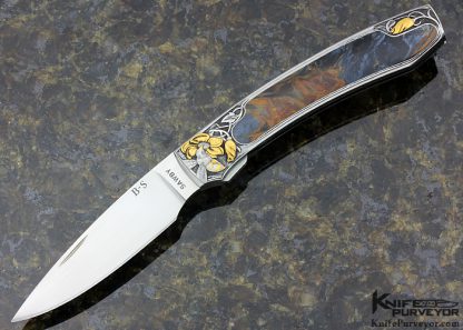 Scott Sawby Custom Knife Barrett Smythe Dan Wilkerson Engraved Pietersite Interframe "Bee Flower" Self Lock