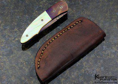 Rick Dunkerley Custom Knife Sole Authorship Blued Damascus and Gold Lip Pearl Linerlock - Image 8