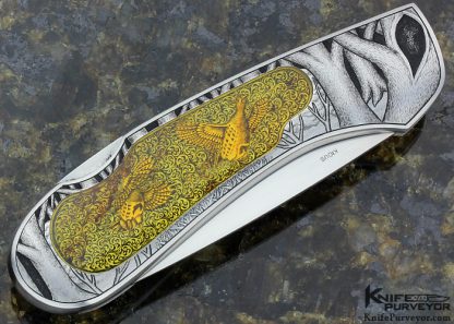 Joe Kious Custom Knife Engraved by Giacomo Badillini for Barrett Smythe Amber with Grouse Lockback - Image 4