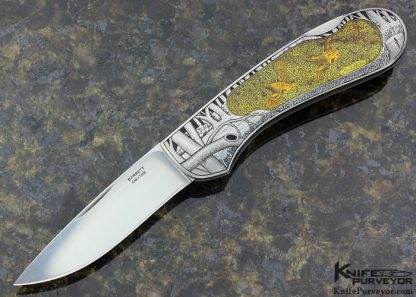 Joe Kious Custom Knife Engraved by Giacomo Badillini for Barrett Smythe Amber with Grouse Lockback