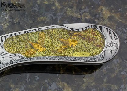 Joe Kious Custom Knife Engraved by Giacomo Badillini for Barrett Smythe Amber with Grouse Lockback - Image 3