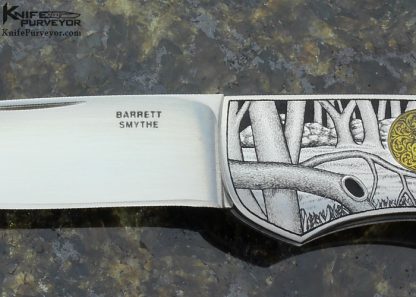 Joe Kious Custom Knife Engraved by Giacomo Badillini for Barrett Smythe Amber with Grouse Lockback - Image 2