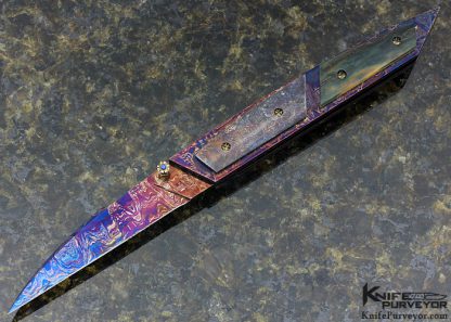 Barry Gallagher Custom Knife Blued Meteorite over Sole Authorship Damascus Linerlock