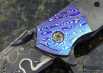 Peter Martin Custom Knife San Mai Damascus, Mokuti & Marbled Carbon Fiber Linerlock Flipper - Image 2