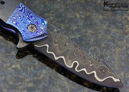 Peter Martin Custom Knife San Mai Damascus, Mokuti & Marbled Carbon Fiber Linerlock Flipper - Image 8