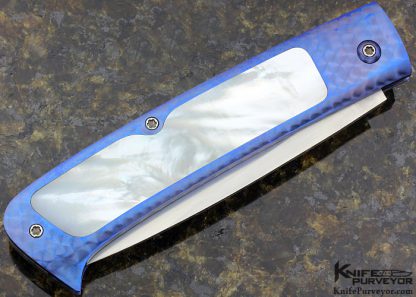 Ralph Dewey Harris Custom Knife Mother of Pearl Shell Interframe with Anodized & Jeweled Titanium Automatic - Image 3