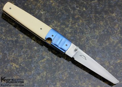 Stan Fujisaka Custom #001 Left Handed Linen Micarta and Annodized Titanium Tanto Linerlock - Image 3