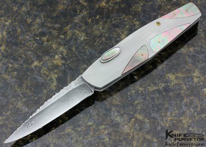 Charles Kain Custom Knife Black Lip Tahitian Pearl Shell and Damascus Funny Folder