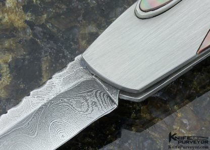 Charles Kain Custom Knife Black Lip Tahitian Pearl Shell and Damascus Funny Folder - Image 2