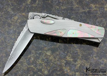 Charles Kain Custom Knife Black Lip Tahitian Pearl Shell and Damascus Funny Folder - Image 3