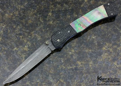 Bill Saindon Custom Knife with Fluted Mosaic Damascus and Fluted Black Lip Tahitian Pearl Shell Linerlock