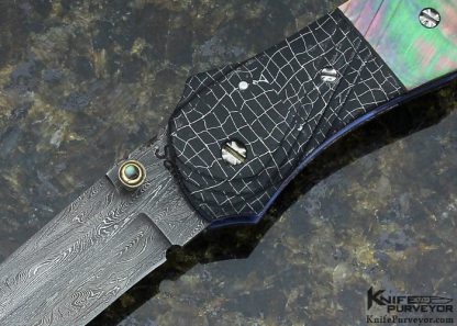 Bill Saindon Custom Knife with Fluted Mosaic Damascus and Fluted Black Lip Tahitian Pearl Shell Linerlock - Image 2