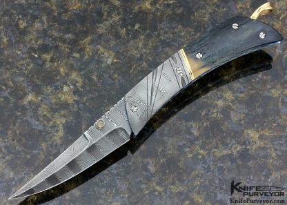 George Dailey Custom Knife Damascus  Linerlock with 18 Kt Gold Bale, Spacers and Thumbstud