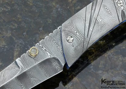 George Dailey Custom Knife Damascus  Linerlock with 18 Kt Gold Bale, Spacers and Thumbstud - Image 2