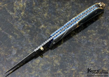 George Dailey Custom Knife Damascus  Linerlock with 18 Kt Gold Bale, Spacers and Thumbstud - Image 4