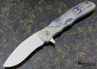 Matt Cucchiara Custom Knife "Skull" Engraved & Anodized Titanium Frame Lock Flipper