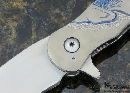 Matt Cucchiara Custom Knife "Skull" Engraved & Anodized Titanium Frame Lock Flipper - Image 2