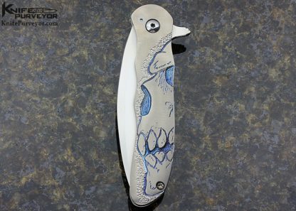 Matt Cucchiara Custom Knife "Skull" Engraved & Anodized Titanium Frame Lock Flipper - Image 4