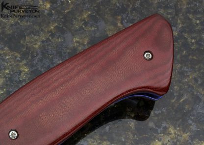 Randy Doucette Custom Knife Red Linen Micarta & Carbon Fiber Flipper Linerlock - Image 3