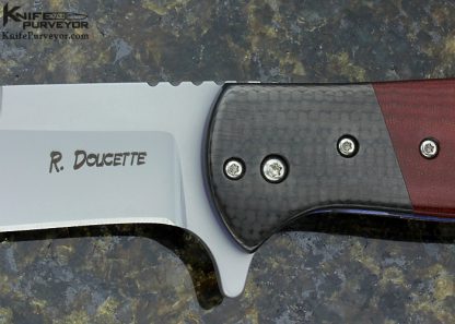 Randy Doucette Custom Knife Red Linen Micarta & Carbon Fiber Flipper Linerlock - Image 2