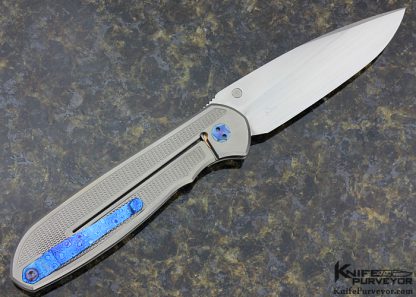 Michael Raymond Custom Knife Ripple Scale Estrella Frame Lock with Timascus Clip and Pivot - Image 4