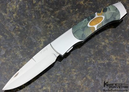 Scott Sawby Custom Knife "Kittiwake" with Morrisonite Jasper  & Tiger Eye Escutcheon