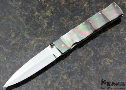 Koji Hara Custom Knife Black Lip Pearl Bamboo Folding Dagger