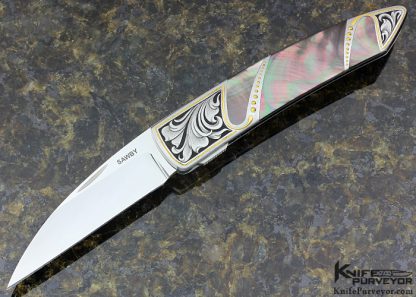 Scott Sawby Custom Knife Black Lip Pearl Skimmer Engraved by Julie Warenski 12000