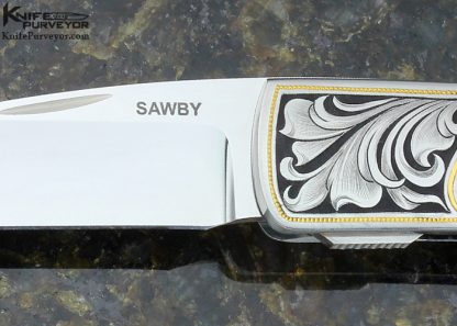 Scott Sawby Custom Knife Black Lip Pearl Skimmer Engraved by Julie Warenski 12000