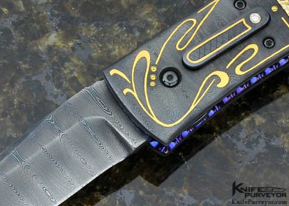 Jim Minnick Custom Knife Jerry Rados Damascus with 24Kt Gold Inlays & Black Lip Tahitian Pearl Shell Automatic Linerlock - Image 2