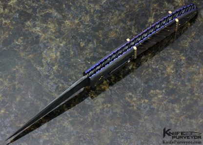 Jim Minnick Custom Knife Jerry Rados Damascus with 24Kt Gold Inlays & Black Lip Tahitian Pearl Shell Automatic Linerlock - Image 4