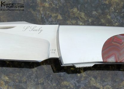 Scott Sawby Custom Knife Agate and Black Edwards Jade Self Lock "Killdeer" - Image 2